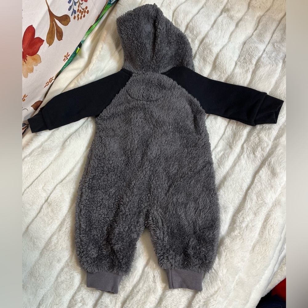 Nike 3M Baby Unisex Infant Streetwear Fleece Sherpa Grey Black Zip Hooded Romper - Picture 3 of 6